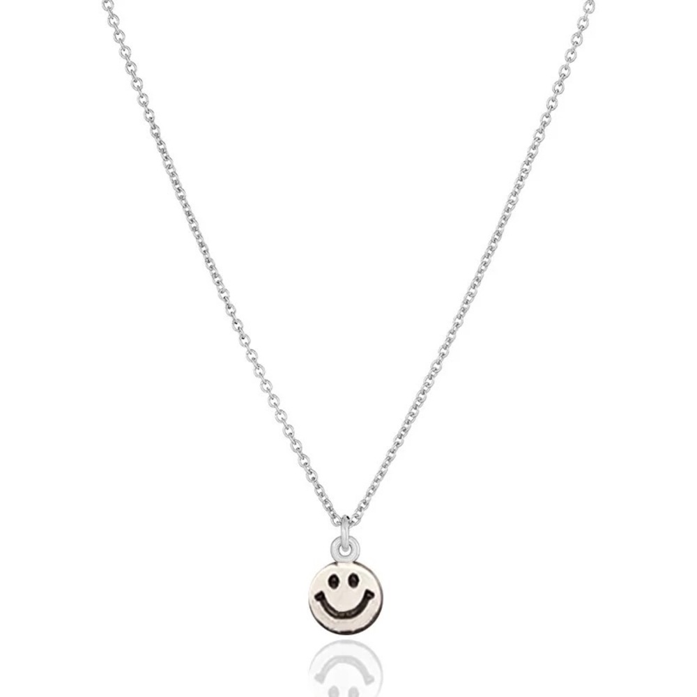 Smiley face necklace womens jewelry silver happy